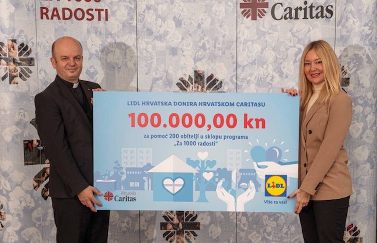 Lidl je donirao 100.000 kuna Caritasu u Hrvatskoj: Ova će donacija pomoći 200 obitelji