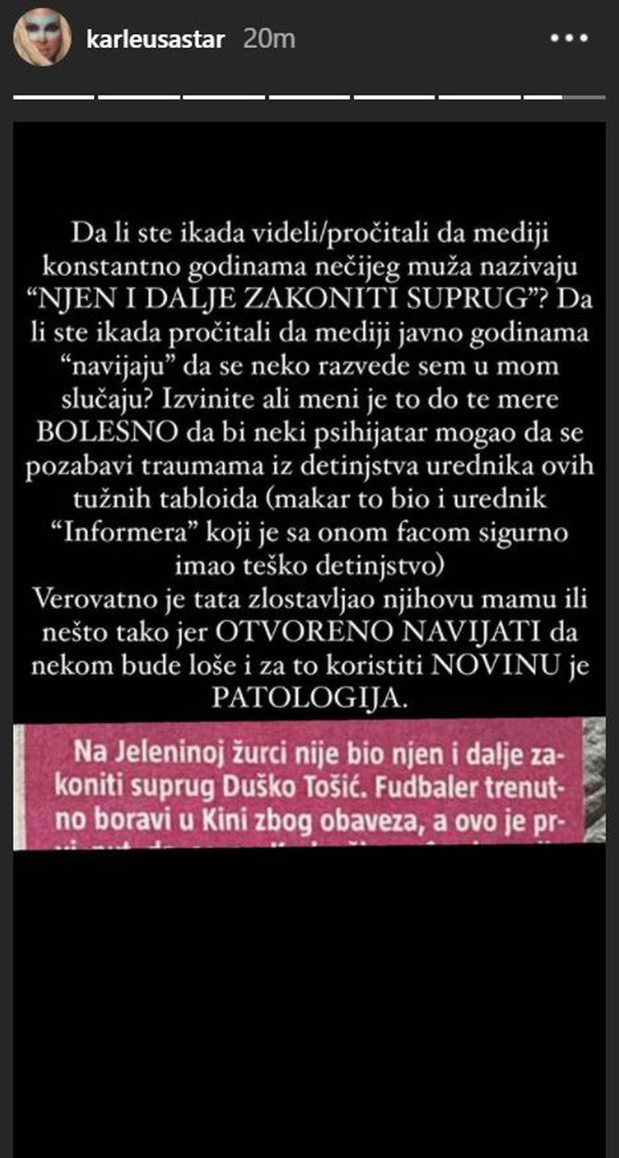 Karleuša je bijesna: 'Godinama navijaju da se razvedemo Duško i ja, to je do te mjere bolesno...'
