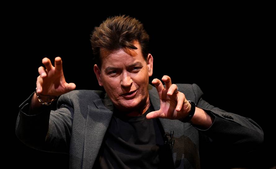 U.S. actor Charlie Sheen speaks during 'An Evening with Charlie Sheen' in London