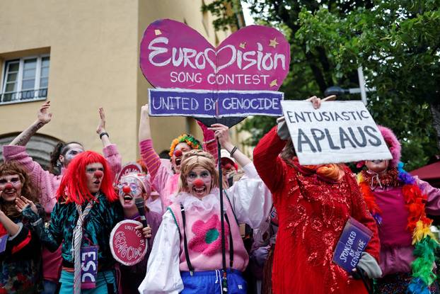 People protest against Eurovision and Israel's participation, in Vienna