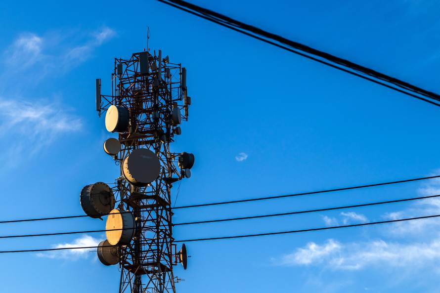Telecommunications,Tower,Against,A,Blue,Sky,In,Brail.,Illustrates,Modern