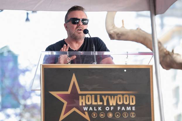 Comedian Ricky Gervais unveils his star on the Hollywood Walk of Fame in Los Angeles