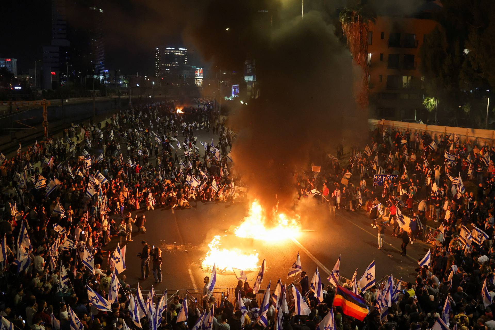 Protests against Israel's judicial overhaul and dismissing the defense minister, in Tel Aviv