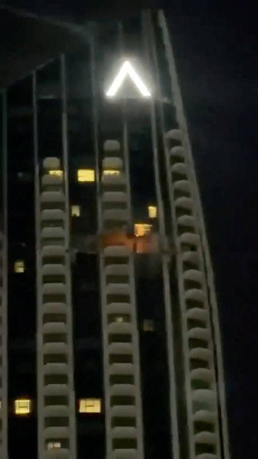 Fire inside a building in the vicinity of Dubai Creek Harbour after a drone crashed into it