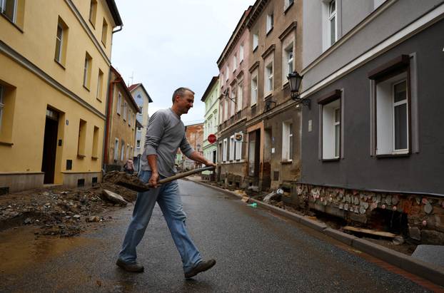 Aftermath of flooding by Biala Ladecka River in Ladek Zdroj