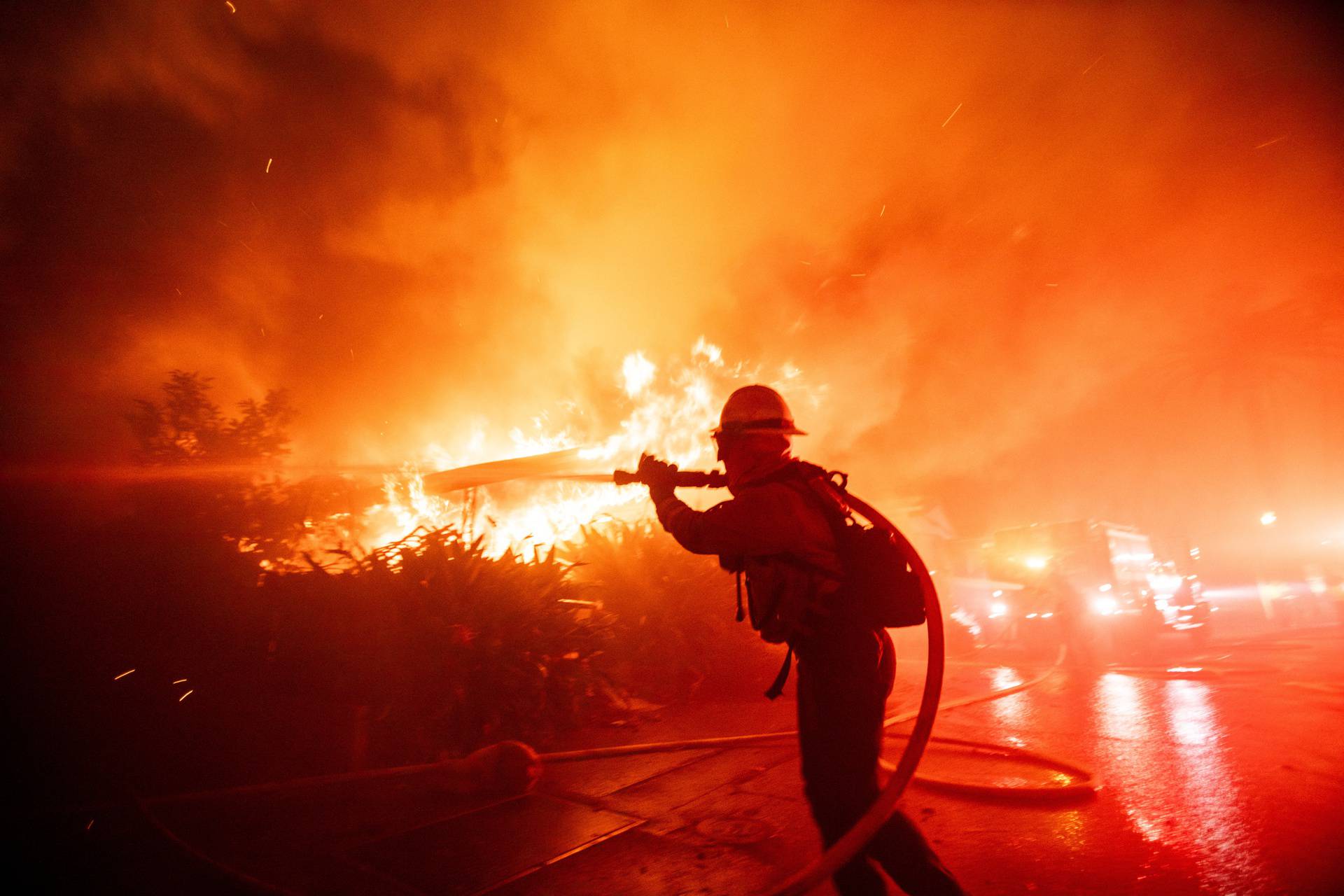 Palisades Fire burns during a windstorm on the west side of Los Angeles