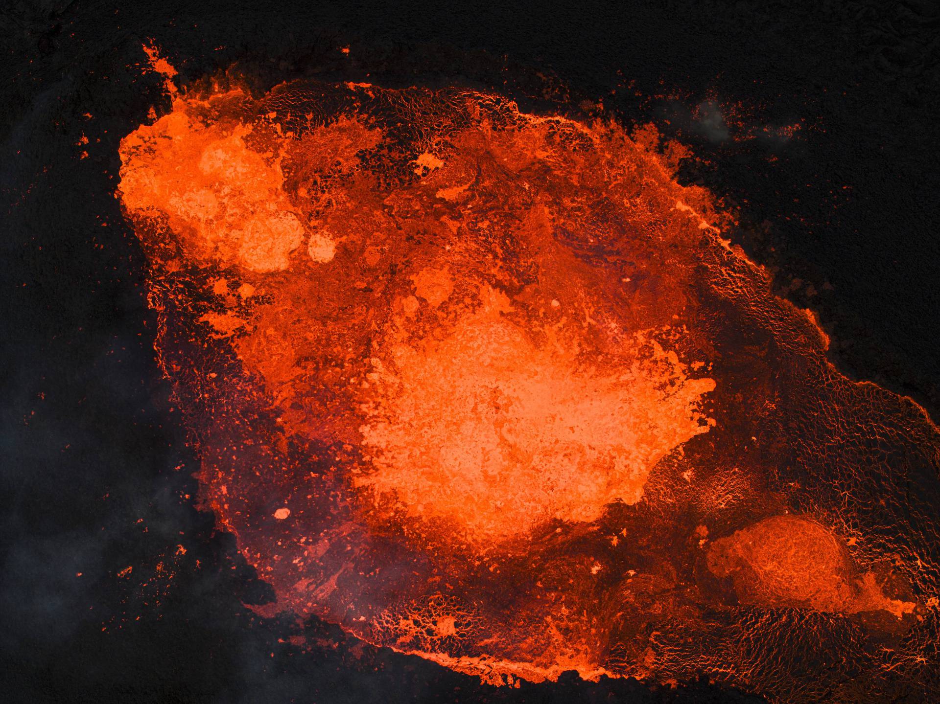 Aerial view taken by airplane of Litli-Hrutur volcano during eruption, Reykjanes peninsula, Iceland, Polar Regions Copyr