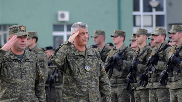 Kosovo's President Hashim Thaci attends a ceremony of security forces