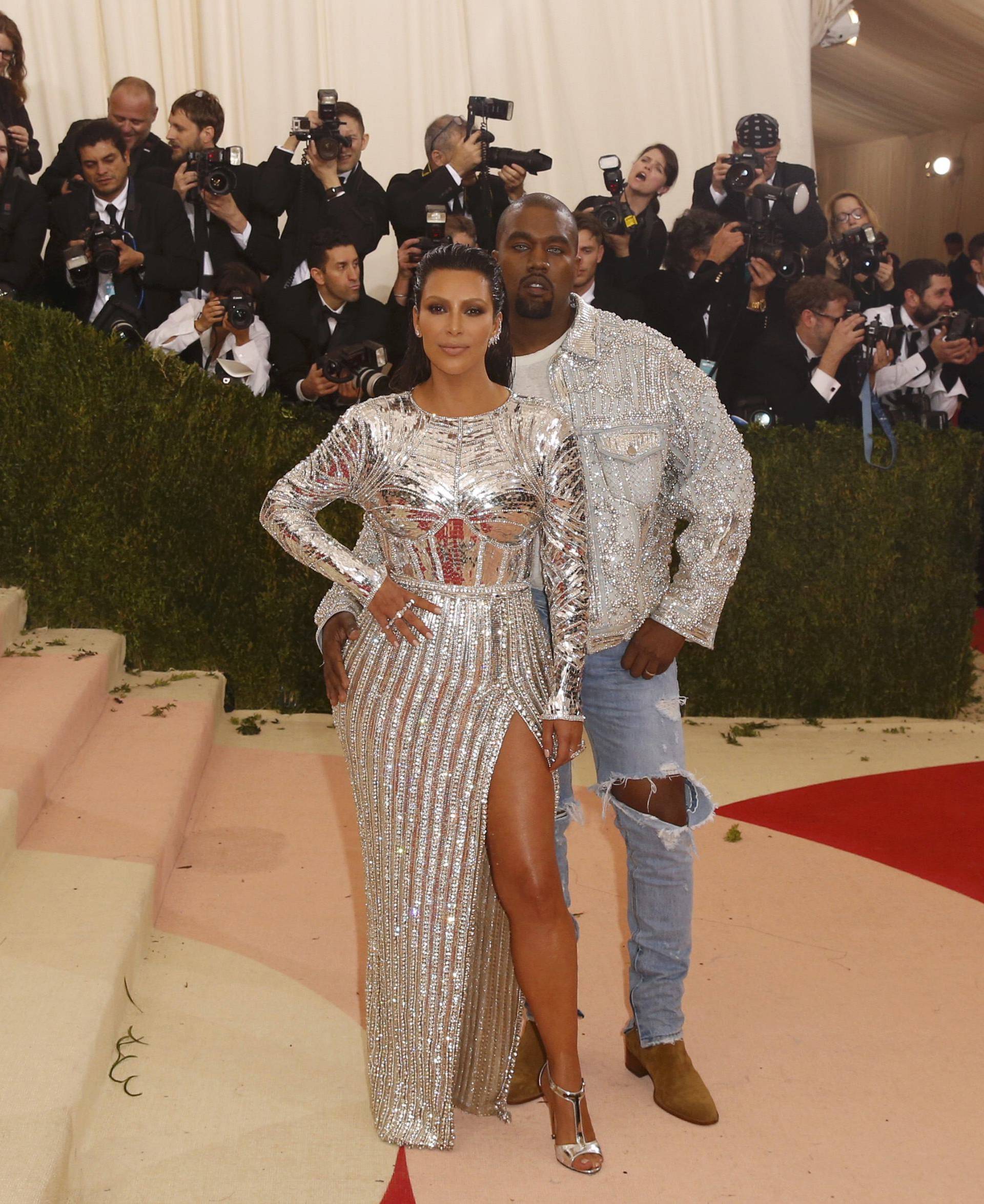 Musician Kanye West and wife Kim Kardashian arrive at the Met Gala in New York