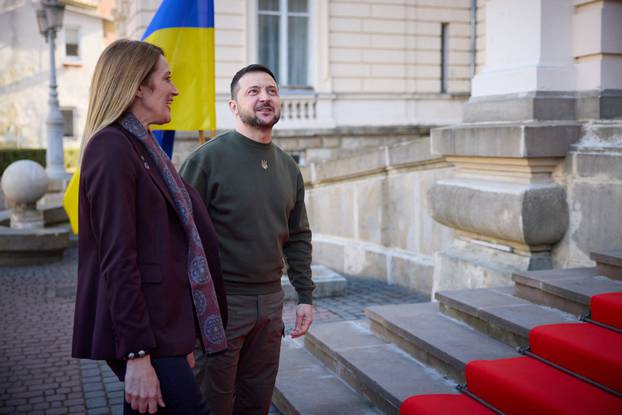 Ukraine's President Zelenskiy welcomes European Parliament President Metsola in Lviv