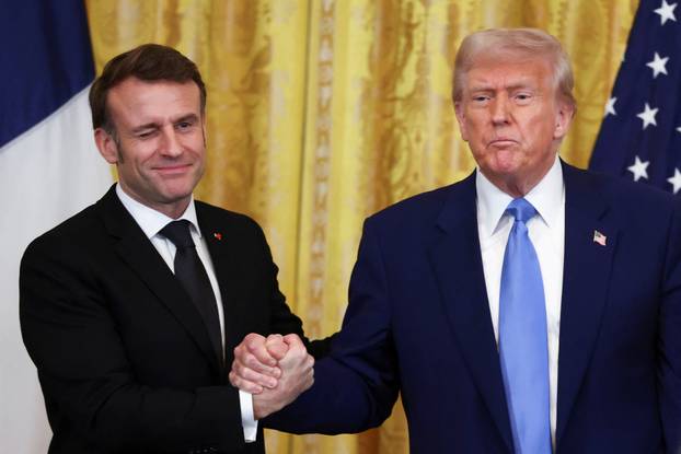 U.S. President Donald Trump and French President Emmanuel Macron hold a press conference, in Washington