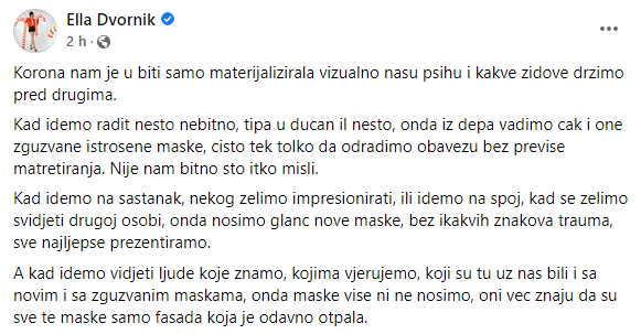 Ellu Dvornik napali nakon priče o maskama: 'Ovom objavom postala si kraljica antivaksera'