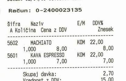 U V. Mlaki je popio kavu i dobio račun na slovenskom