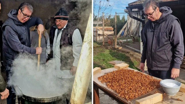 Vučić na svinjokolji: Zasukao rukave i miješao čvarke