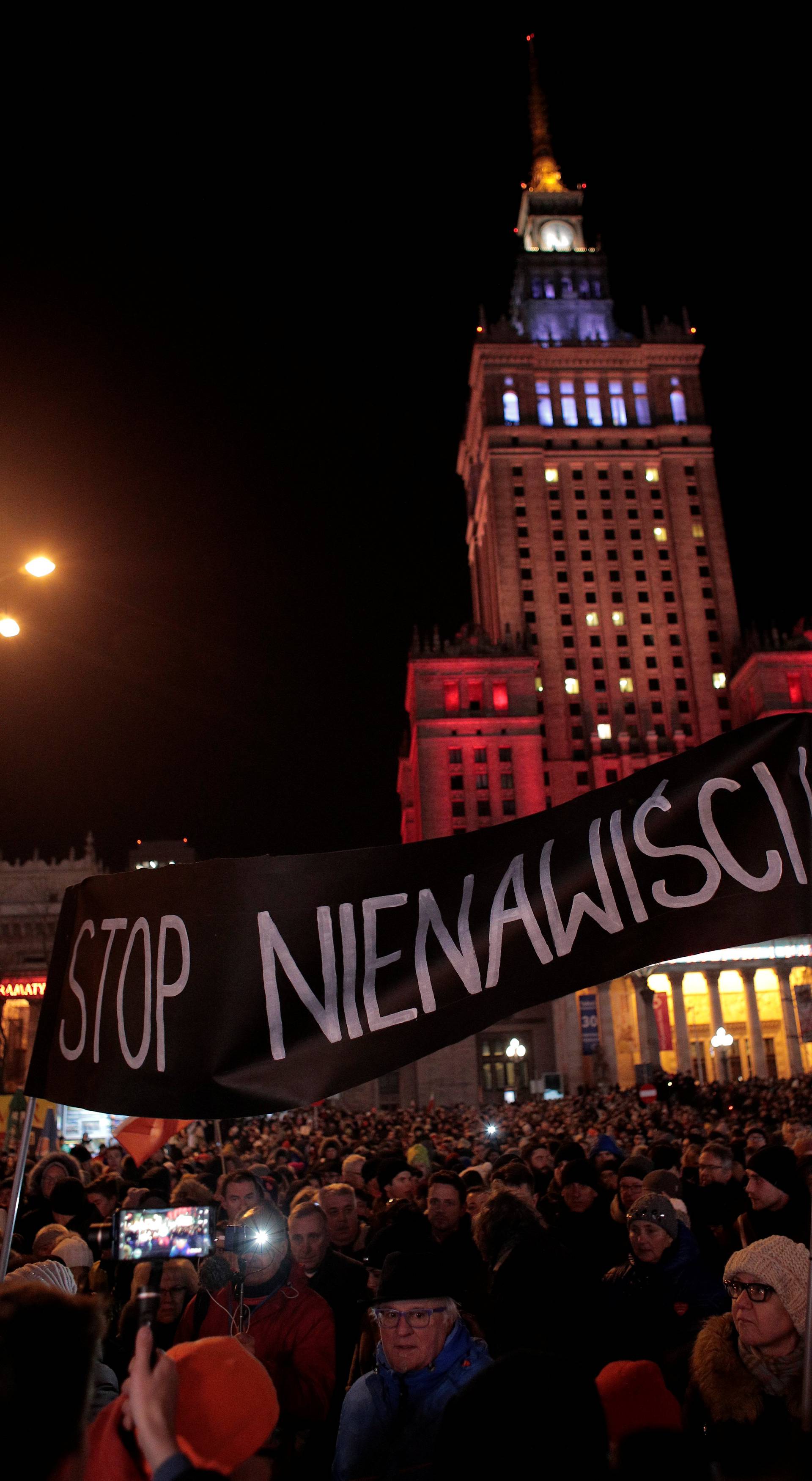 People march against violence and hatred in the wake of a deadly attack on Gdansk Major Pawel Adamowicz, in Warsaw