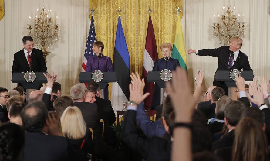 U.S. President Trump holds joint news conference with Latvia's President Vejonis, Estonia's President Kaljulaid and Lithuania's President Grybauskaite at the White House in Washington