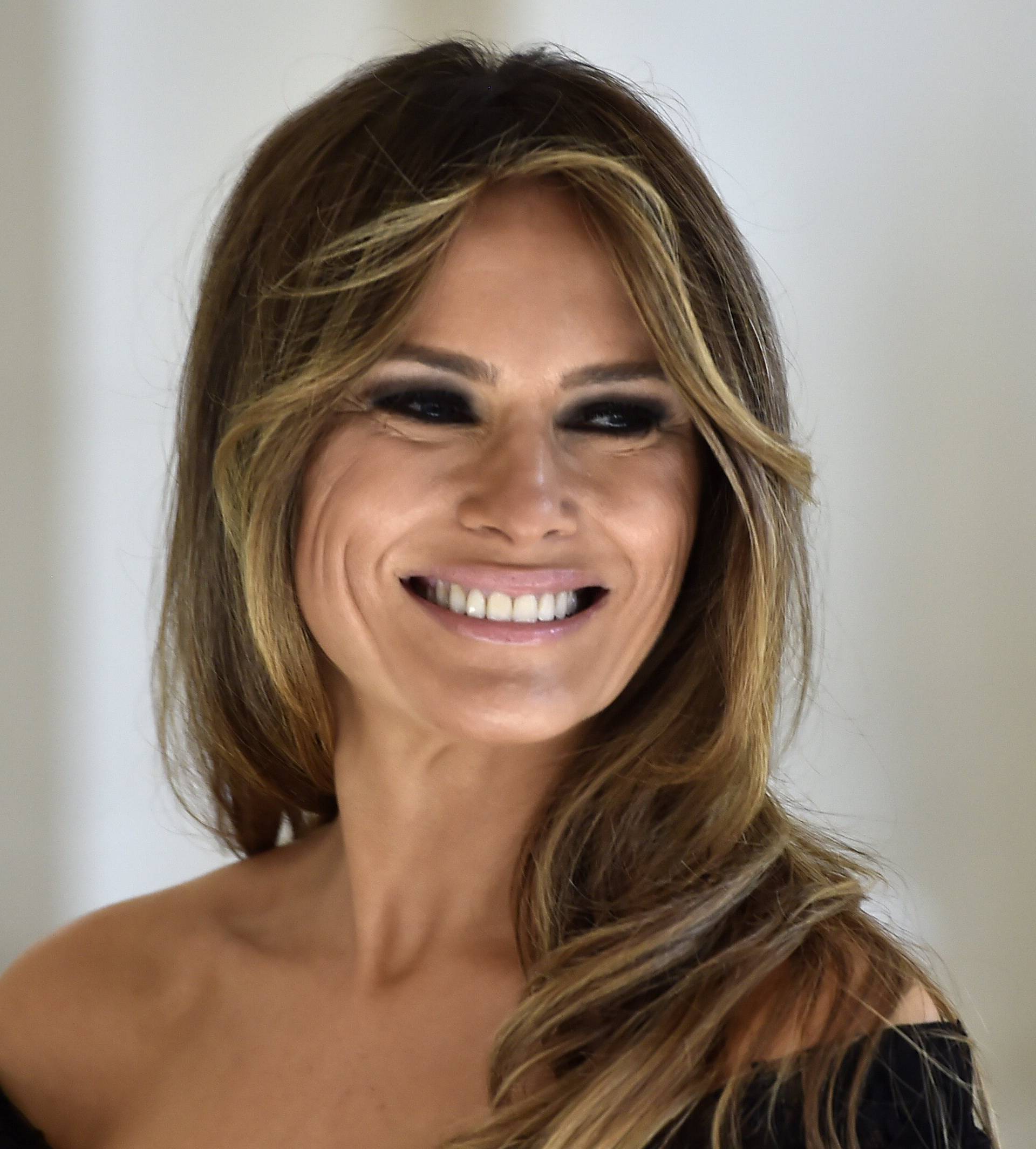 U.S. first lady Trump arrive for a group picture at the Royal Castle of Laeken in Brussels