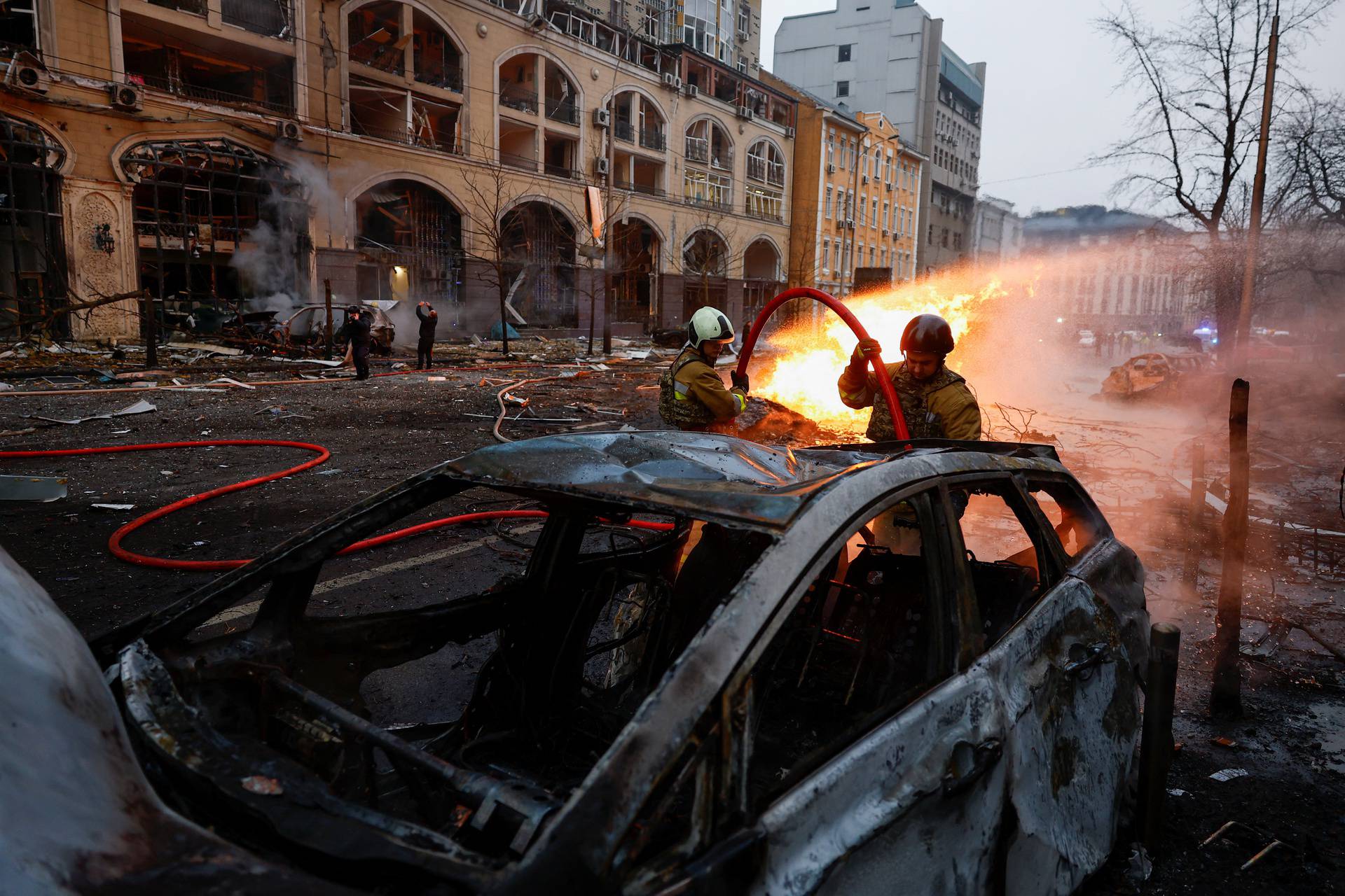 Aftermath of a Russian missile strike in central Kyiv