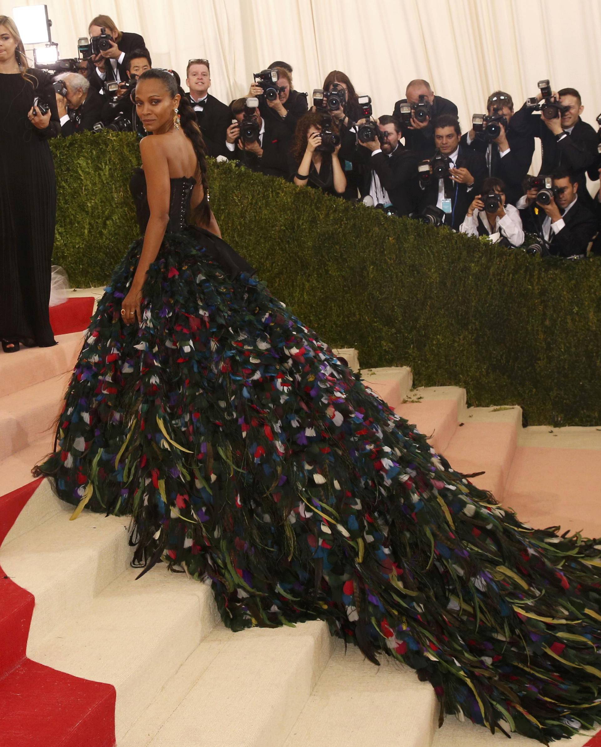 Actress Zoe Saldana arrives at the Met Gala in New York