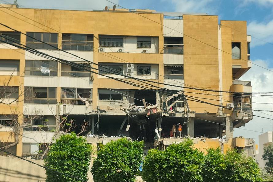 A damaged building following a targeted Israeli strike, in Beirut