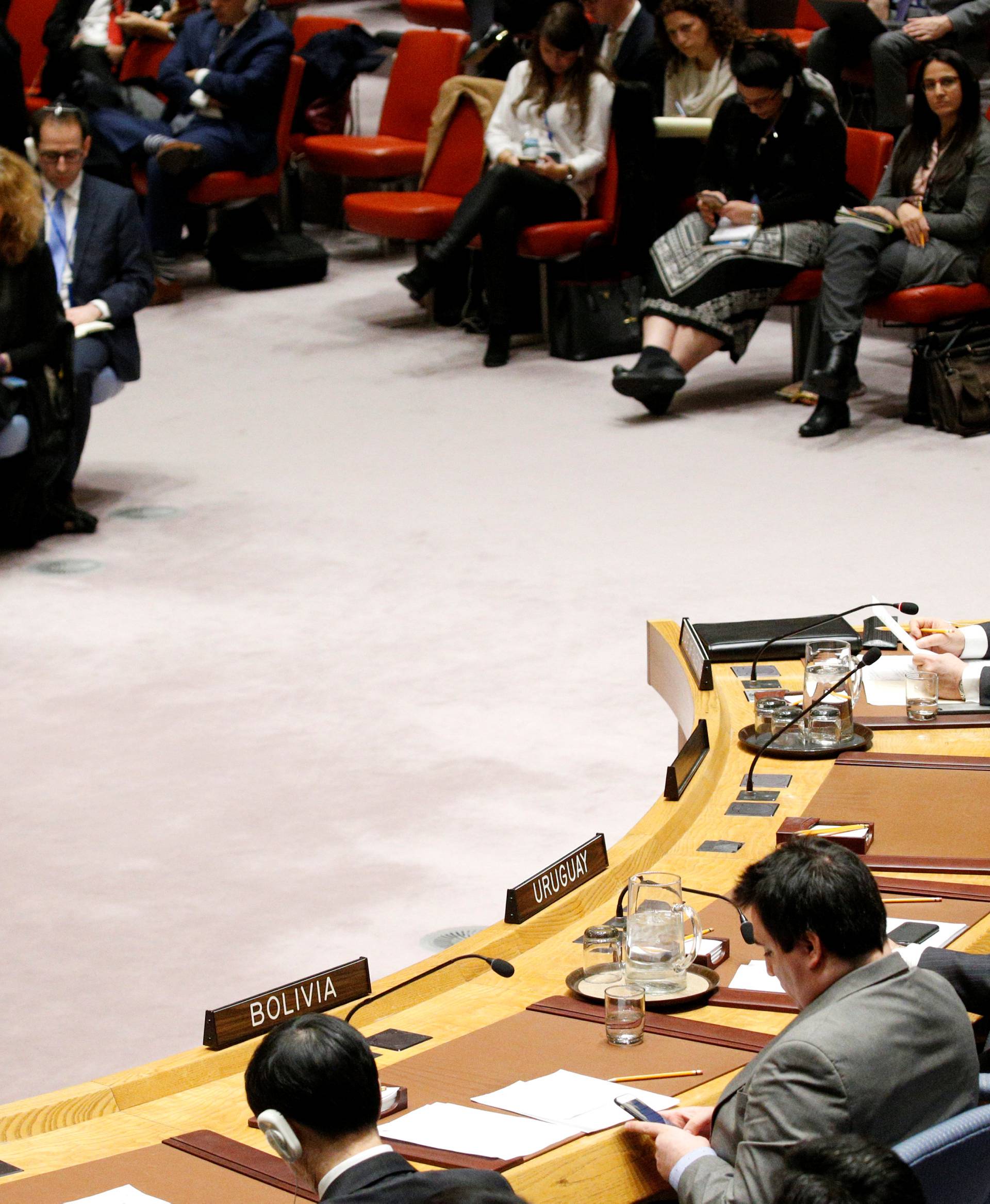 Permanent Observer for the State of Palestine to the U.N., Riyad Mansour speaks during the United Nations Security Council meeting on the situation in the Middle East, including Palestine, at U.N. Headquarters in New York