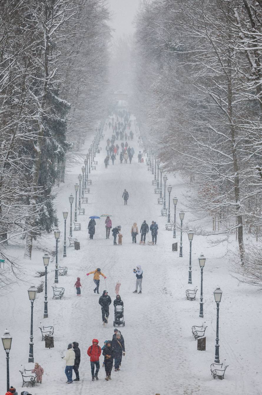 Snow-covered Maksimir park in Zagreb