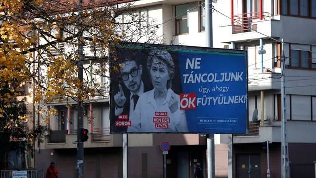 A government billboard is seen in Budapest