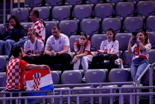 Atmosfera u Areni Zagreb prije početka susreta Francuske i Hrvatske na Svjetskom rukometnom prvenstvu 2025.