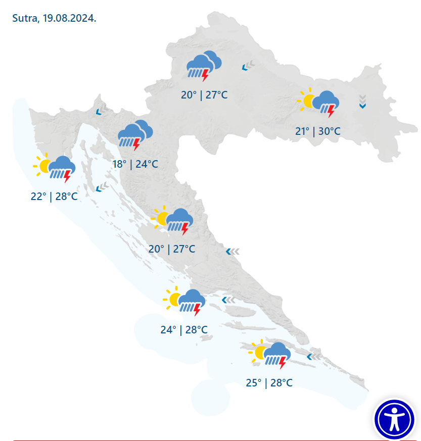 Upozorenja na snazi za cijelu Hrvatsku! Stižu grmljavinska nevremena i jaki pljuskovi...