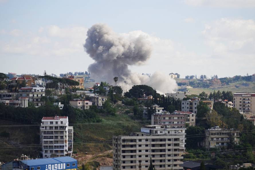 Plumes of smoke billow from southern Lebanon following Israeli strikes, as seen from Nabatieh