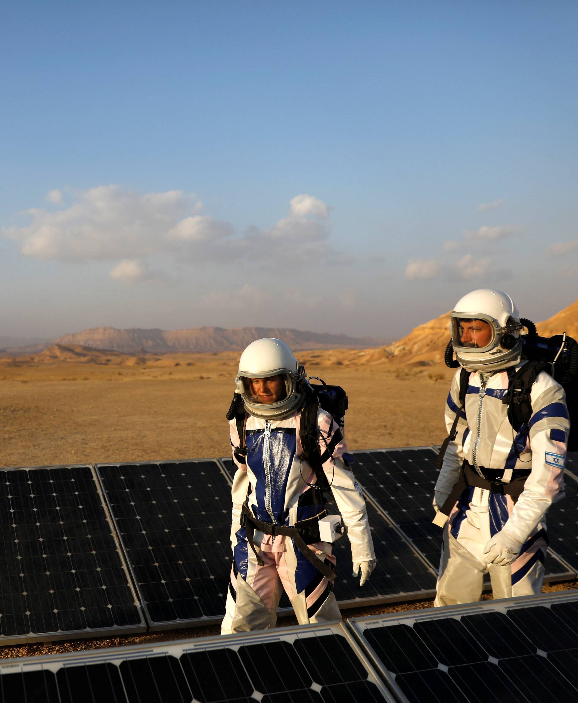 Israeli scientists participate in an experiment simulating a mission to Mars, at the D-MARS Desert Mars Analog Ramon Station project of Israel's Space Agency, Ministry of Science, near Mitzpe Ramon