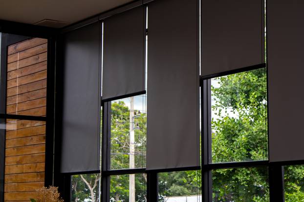 Gray,Blind,Or,Curtains,On,The,Glass,Window