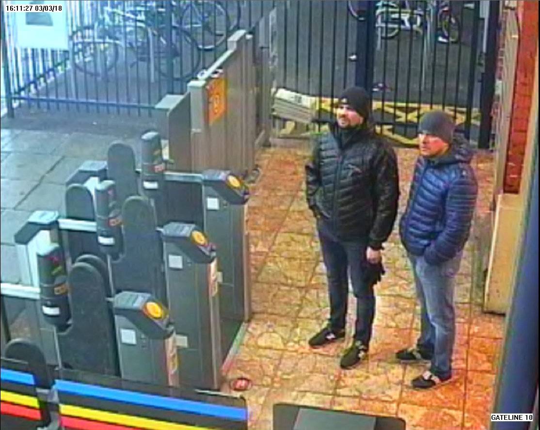 Alexander Petrov and Ruslan Boshirov, who were formally accused of attempting to murder former Russian intelligence officer Sergei Skripal and his daughter Yulia in Salisbury, are seen on CCTV in an image handed out by the Metropolitan Police