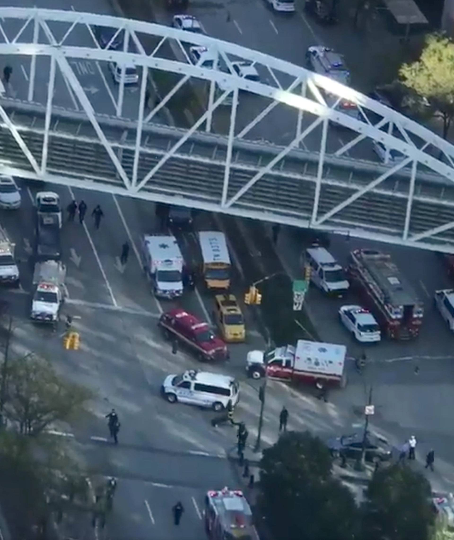 Video grab of the scene of an alleged shooting incident on West Street in Manhattan, New York