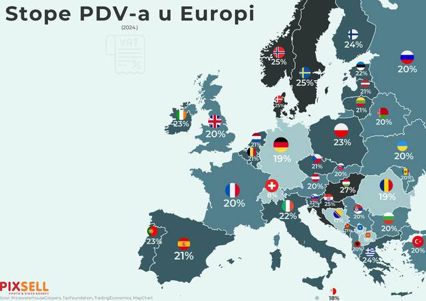 Infografika: Stope PDV-a u Europi