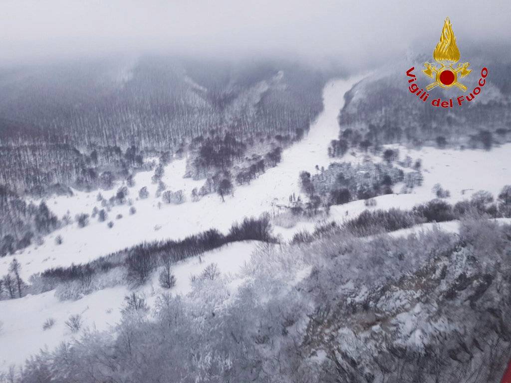 An aerial view shows Hotel Rigopiano in Farindola, central Italy, hit by an avalanche