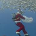 Djed Božićnjak roni u akvariju: Plivao je s 3000 riba i dupina, a posjetitelji su bili oduševljeni...