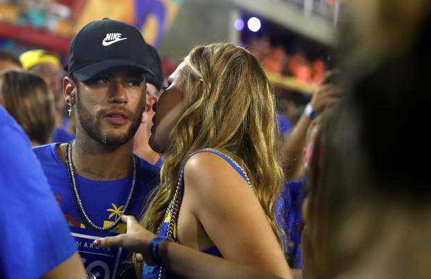 Brazilian soccer player Neymar is seen during the second night of the Carnival parade at the Sambadrome in Rio de Janeiro