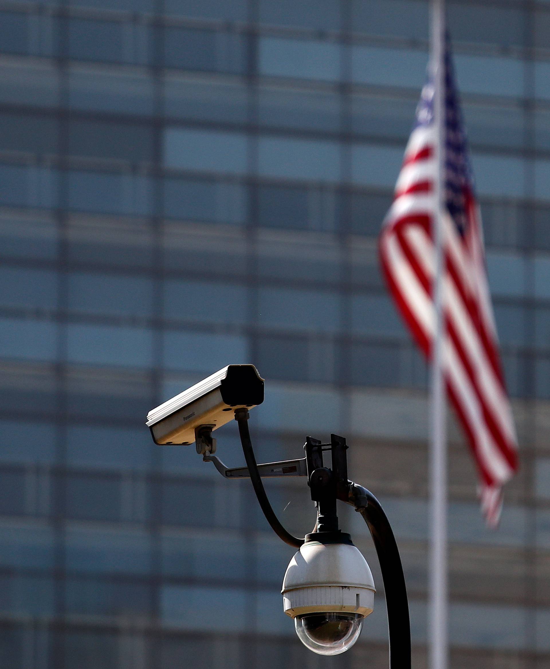 Security cameras are seen at the U.S. embassy in Beijing