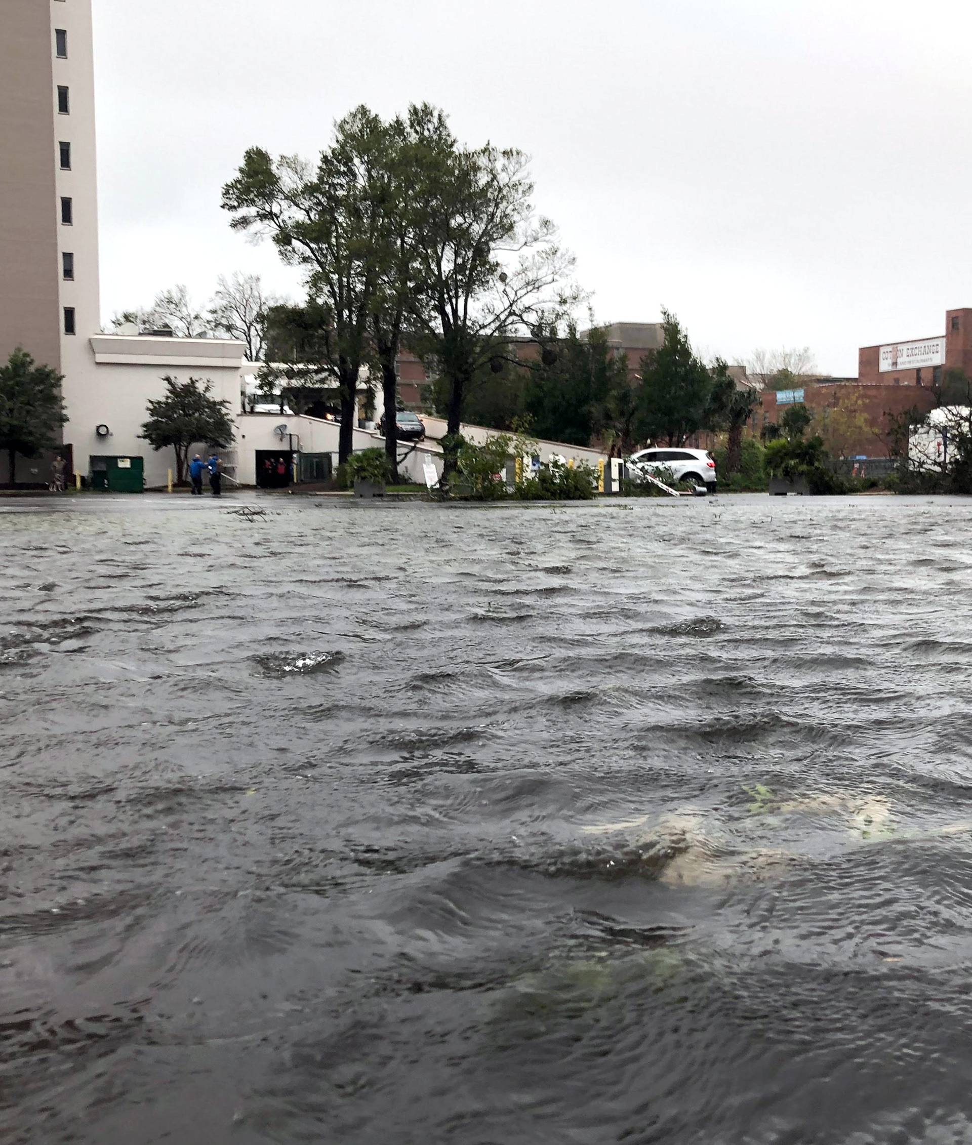 Rain water floods streets as Hurricane Florence moves into the Carolinas in Wilmington North Carolina