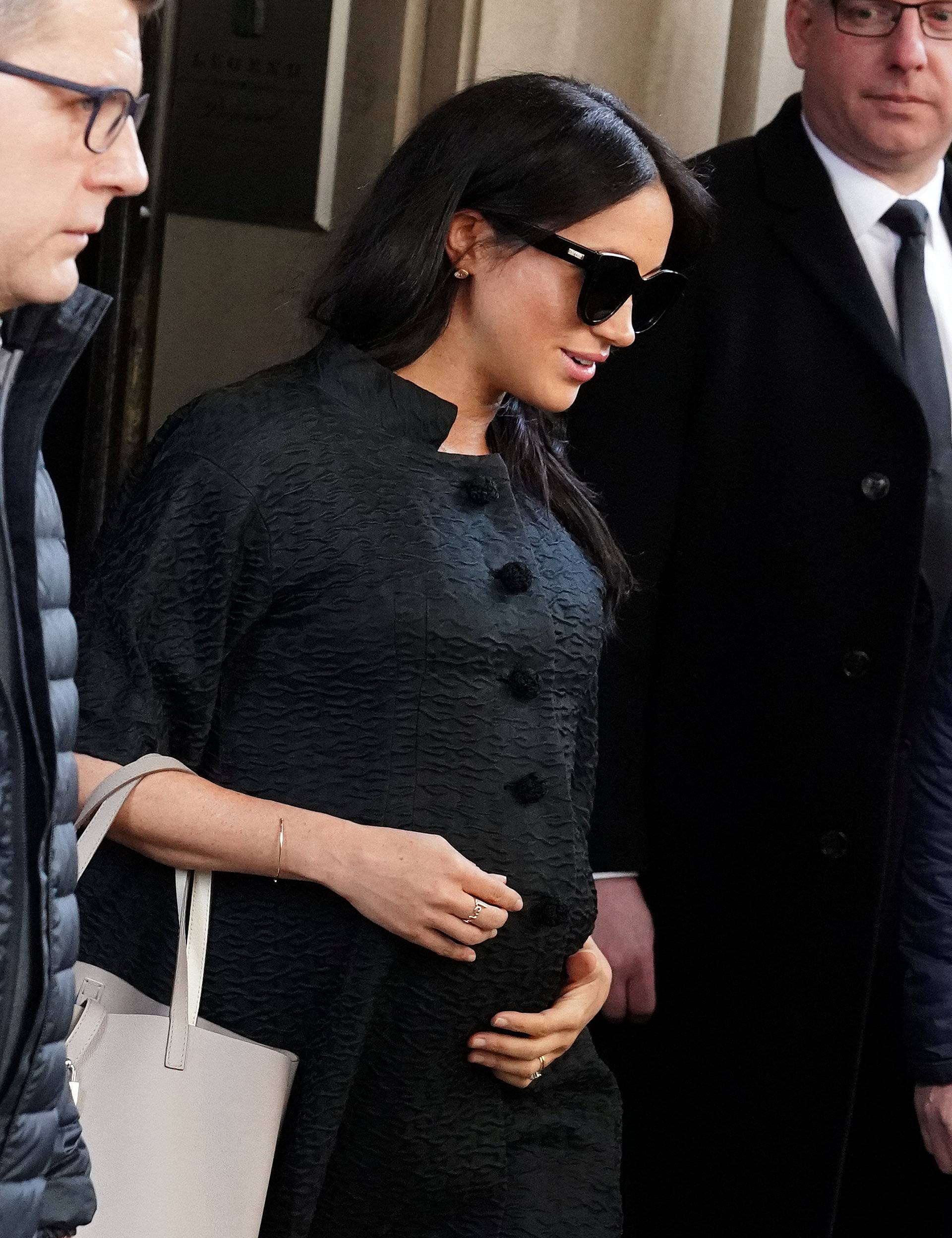 Meghan Markle, Duchess of Sussex, exits a hotel in the Manhattan borough of New York City