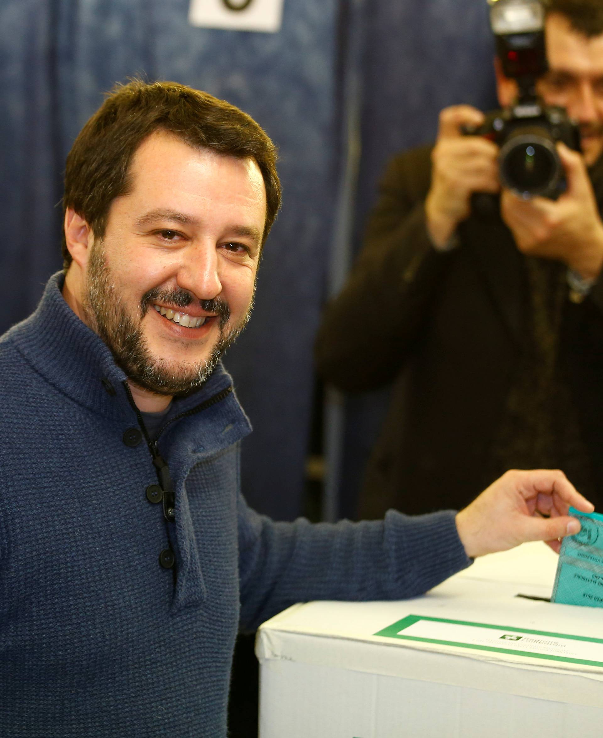 Northern League party leader Matteo Salvini casts his vote at a polling station in Milan