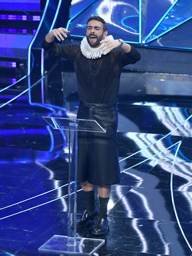 Sanremo, 74th Italian Song Festival, First Evening. Marco Mengoni and the guests on stage