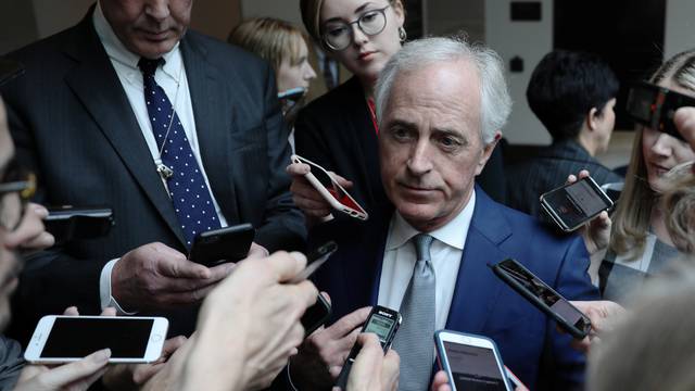 U.S. Senator Corker speaks to reporters after attending a closed-door briefing, on the Khashoggi death, by CIA Director Haspel at the U.S. Capitol in Washington