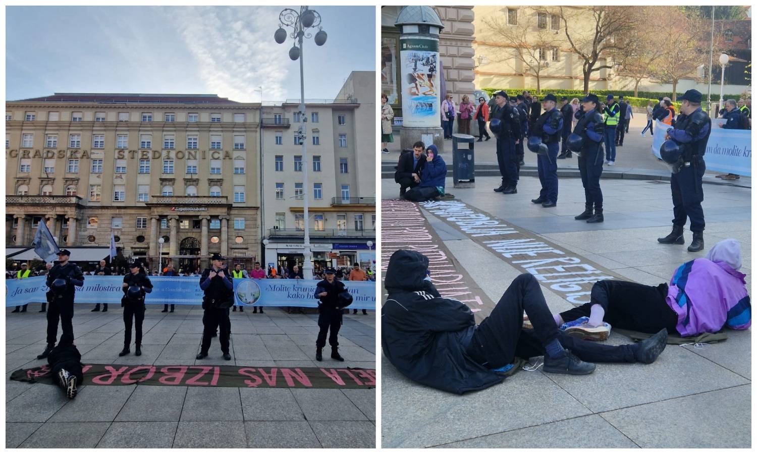 VIDEO Opet kleče i mole na Trgu u Zagrebu, prosvjednici 'lupaju'