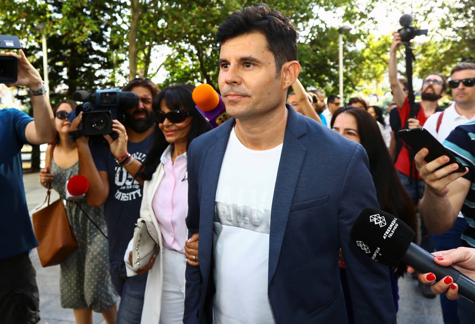 Javier Sanchez-Santos, who claims to be the son of award-winning Spaniard Julio Iglesias, arrives to appear before a court in Valencia for a paternity case at City of Justice in Valencia