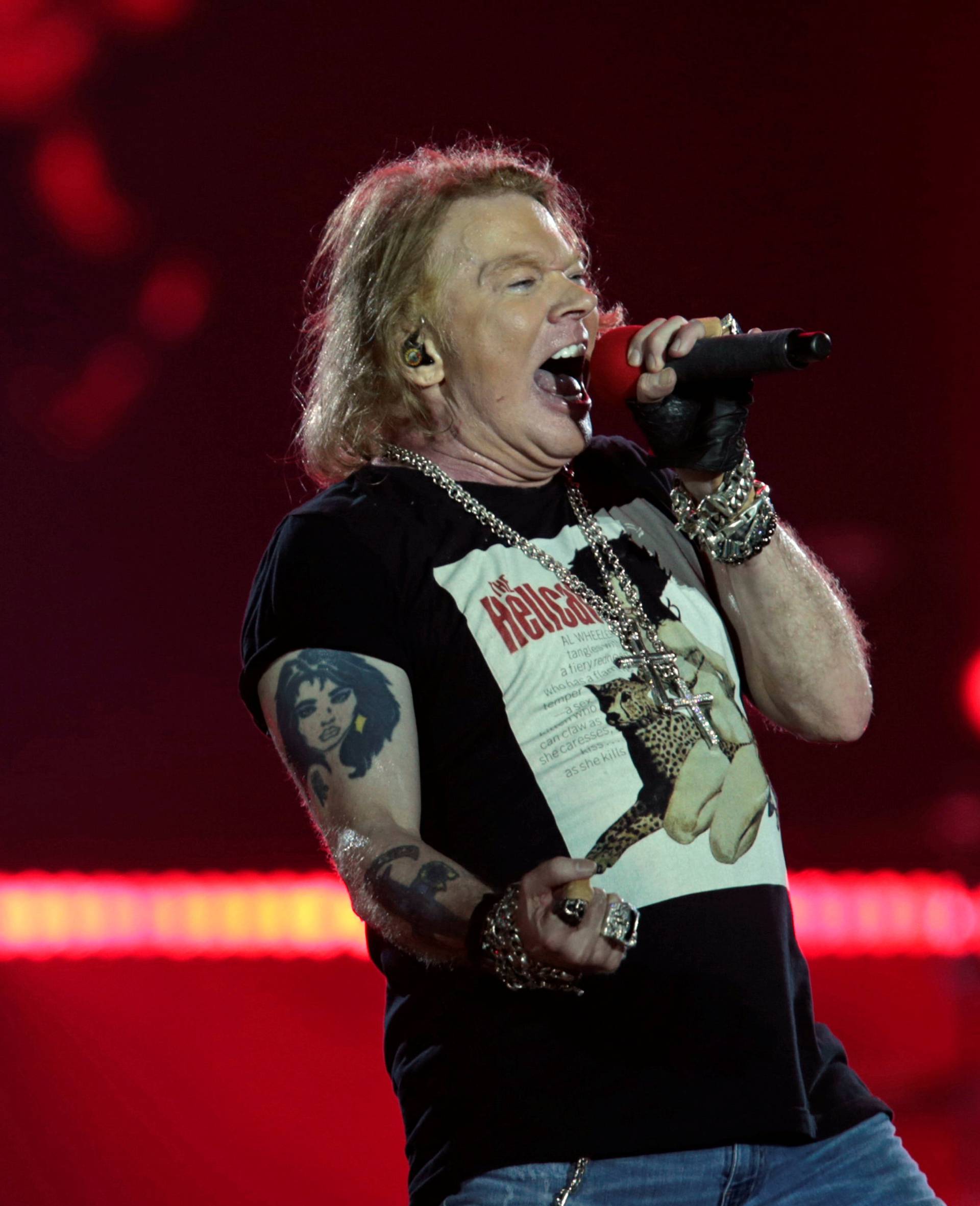 Axl Rose, lead singer of U.S. rock band Guns N' Roses, performs during their "Not in This Lifetime... Tour" at the du Arena in Abu Dhabi