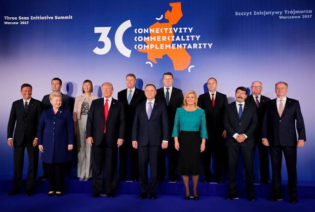 U.S. President Donald Trump, Polish President Andrzej Duda and Croatian President Kolinda Grabar-Kitarovic during the Three Seas Initiative Summit in Warsaw