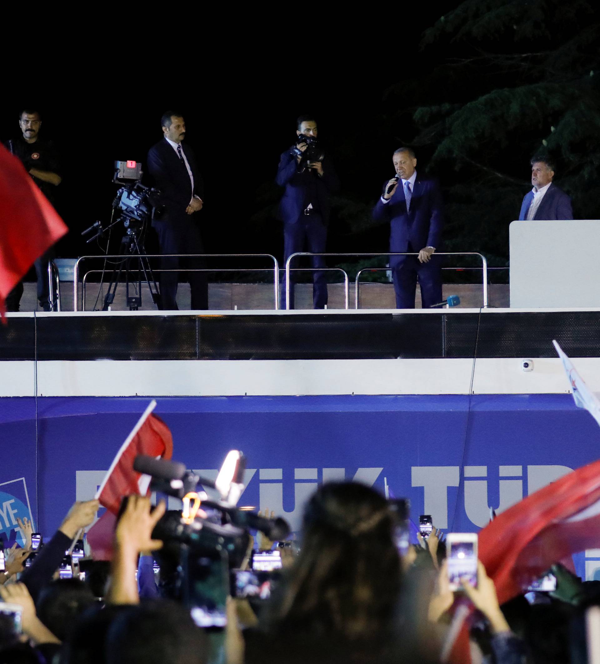 Turkish President Tayyip Erdogan addresses his supporters in Istanbul