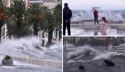 FOTO Nevrijeme hara obalom: Olujno jugo šiba splitsku rivu. Veliki valovi poplavili obalu